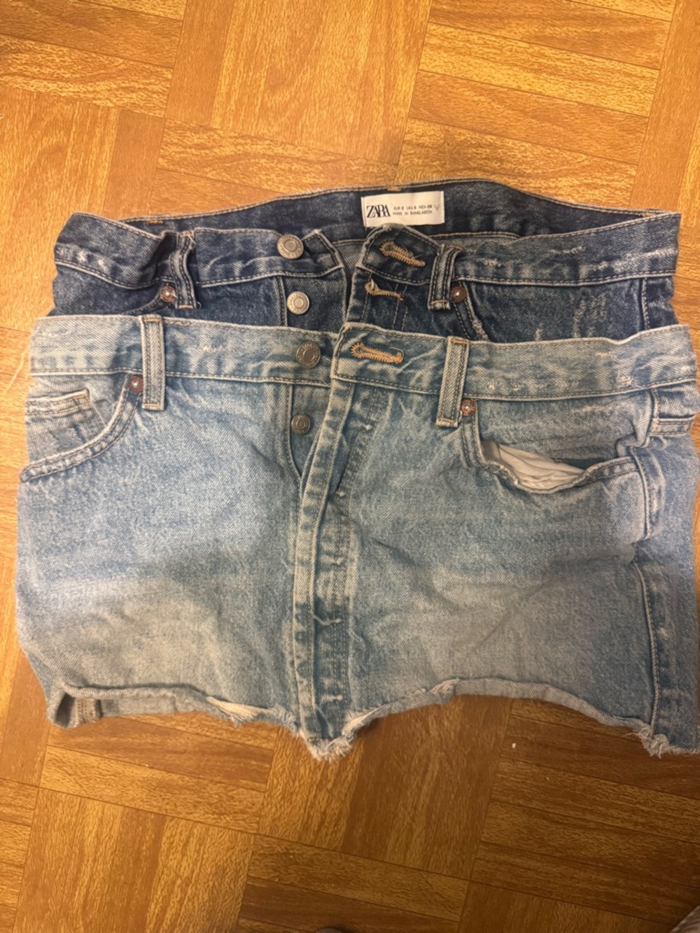 Zara Two-Tone Blue Denim Mini Skirt